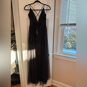 Rare Beauty Black Tulle Backless Maxi Dress